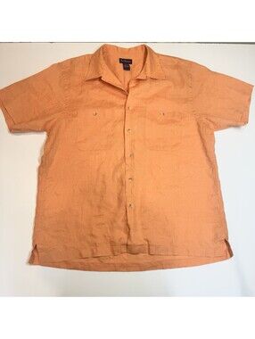 Paul Frederick Shirt Mens Large Orange 100% Pure Linen Old Money Vacationcore